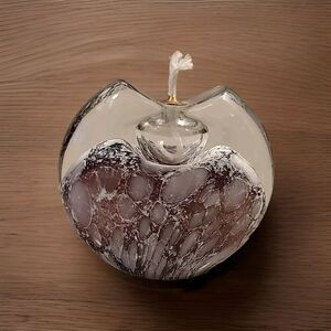 VTG BEAUTIFUL BUBBLE ART GLASS OIL BURNER, MADE IN POLAND, MCM ART DECO PURPLE